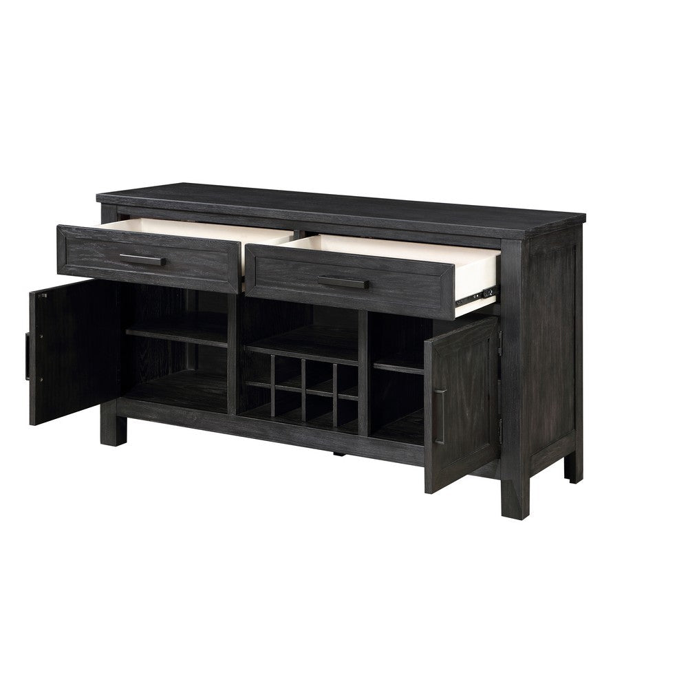 Lory 54 Inch Sideboard Server Buffet 2 Drawers Cabinets Wine Rack Black By Casagear Home BM314597