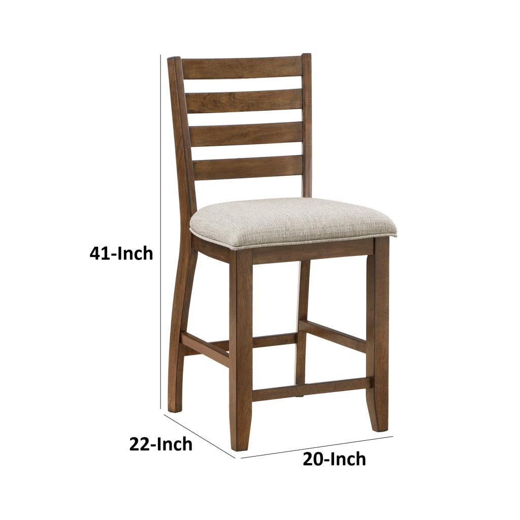 Trea 26 Inch Counter Height Chair Ladder Back Polyester Cherry Set of 2 By Casagear Home BM314599