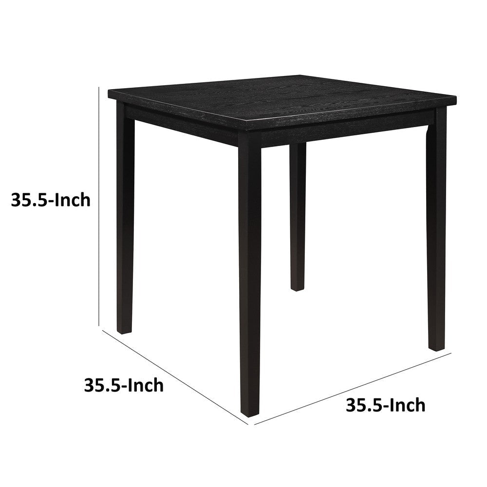 Rina 36 Inch Counter Height Table, 4 Seater Square Top, Black Solid Wood By Casagear Home