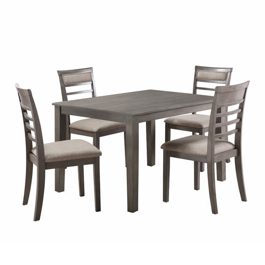 Owen 5 Piece Dining Set with Table and 4 Chairs, Brown Polyester, Gray Wood By Casagear Home