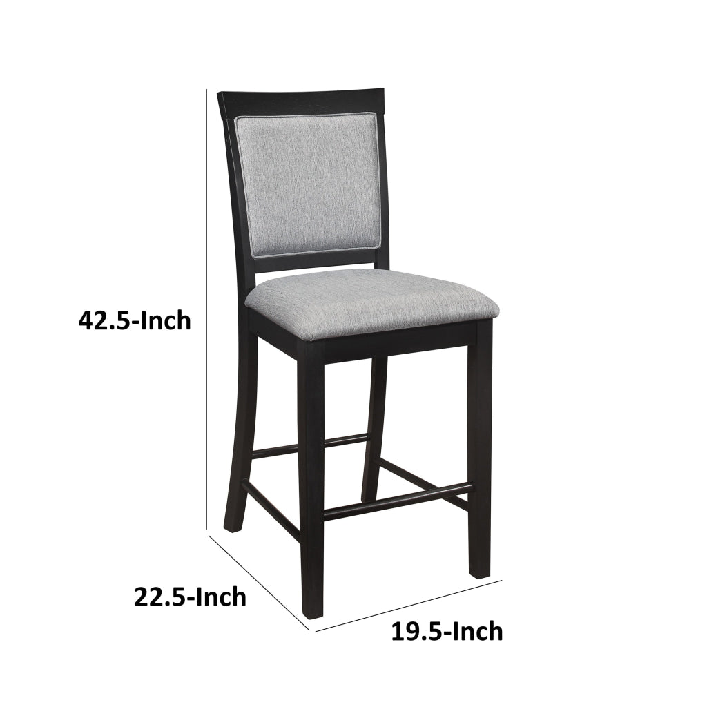 Aven 26 Inch Counter Height Chair Gray Polyester Black Wood Set of 2 By Casagear Home BM314612