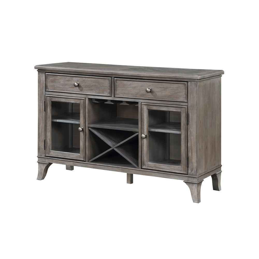 Amy 54 Inch Sideboard Buffet Server Cabinet, 2 Doors, Wine Rack, Brown Gray By Casagear Home