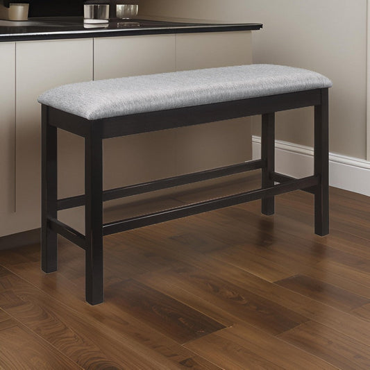 Tim 42 Inch Counter Height Bench, Gray Polyester Upholstery, Black Wood By Casagear Home