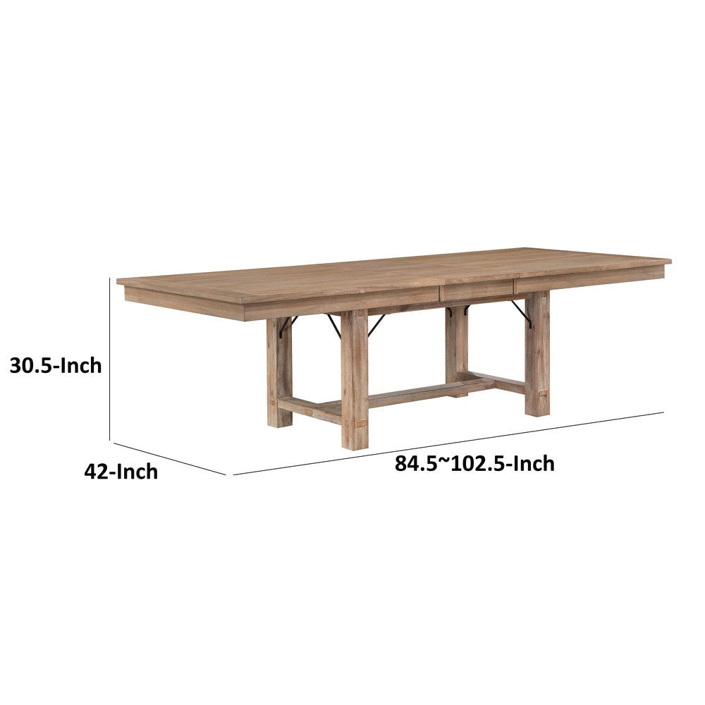 Deen 85-103 Inch Dining Table 8 Seater Self Storing Leaf Brown Wood By Casagear Home BM314617