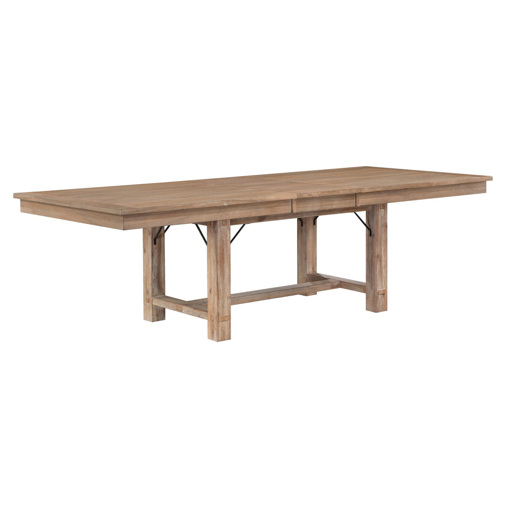 Deen 85-103 Inch Dining Table 8 Seater Self Storing Leaf Brown Wood By Casagear Home BM314617