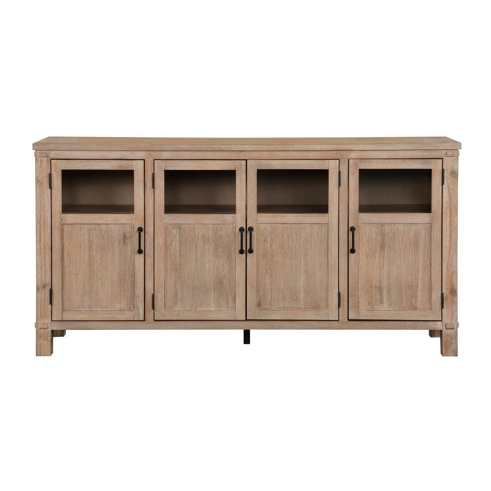 Deen 75 Inch Sideboard Buffet Server 3 Cabinets 4 Doors Brown Wood By Casagear Home BM314618