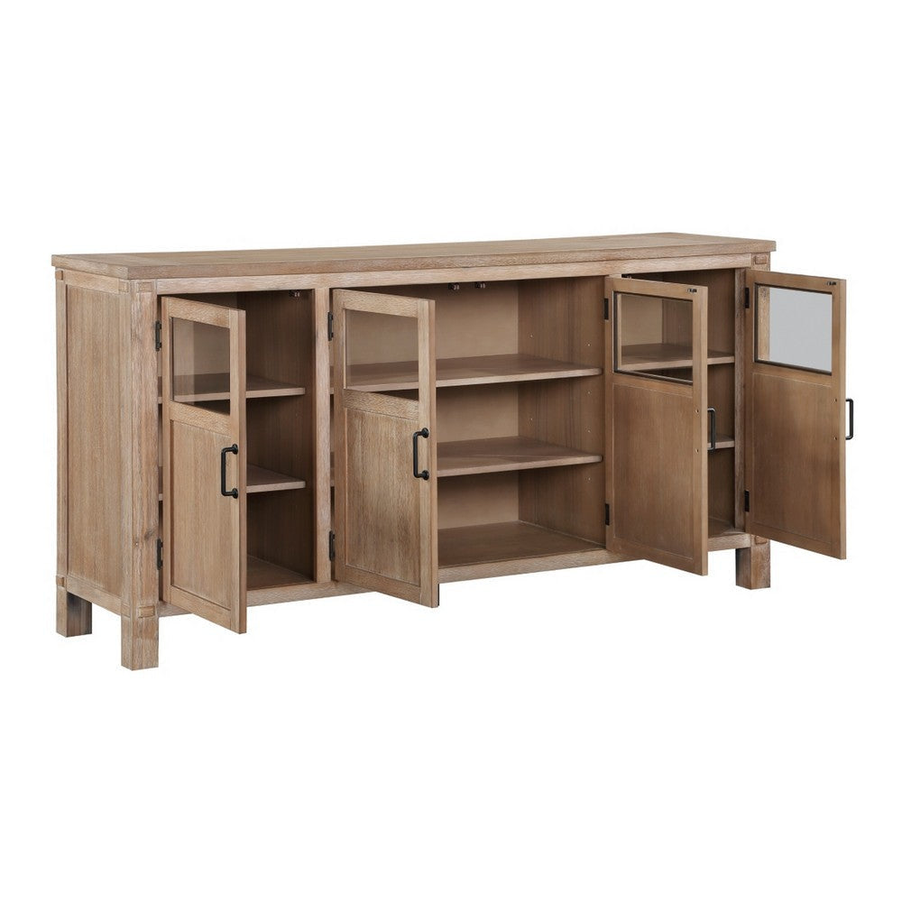 Deen 75 Inch Sideboard Buffet Server 3 Cabinets 4 Doors Brown Wood By Casagear Home BM314618