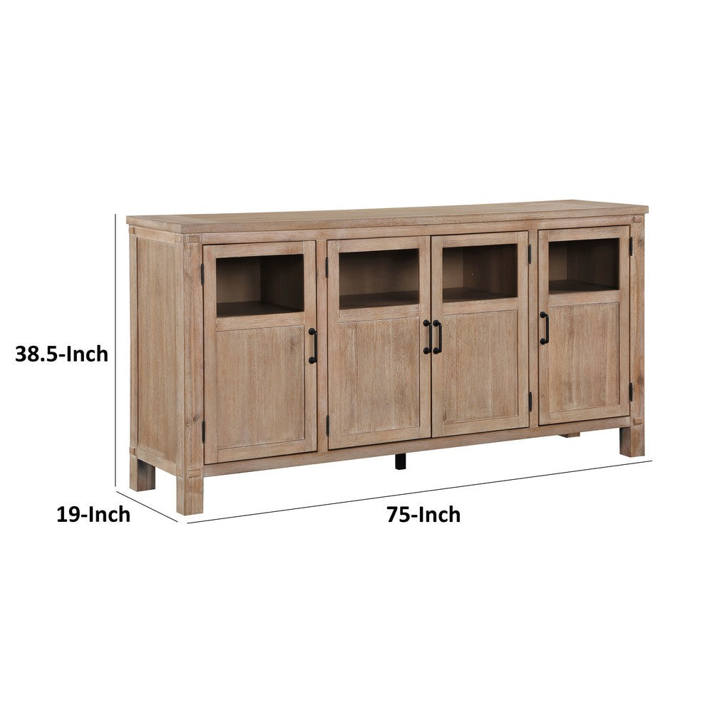 Deen 75 Inch Sideboard Buffet Server 3 Cabinets 4 Doors Brown Wood By Casagear Home BM314618