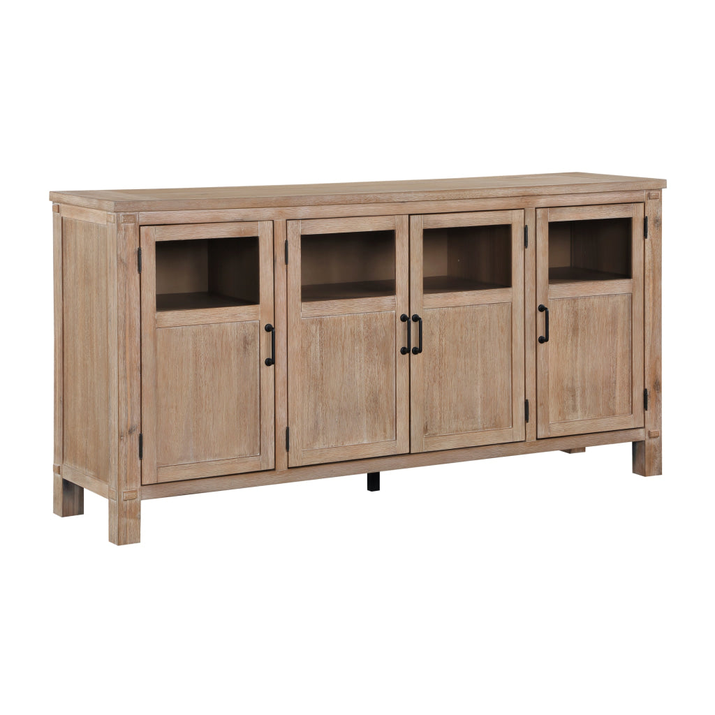 Deen 75 Inch Sideboard Buffet Server, 3 Cabinets, 4 Doors, Brown Wood By Casagear Home