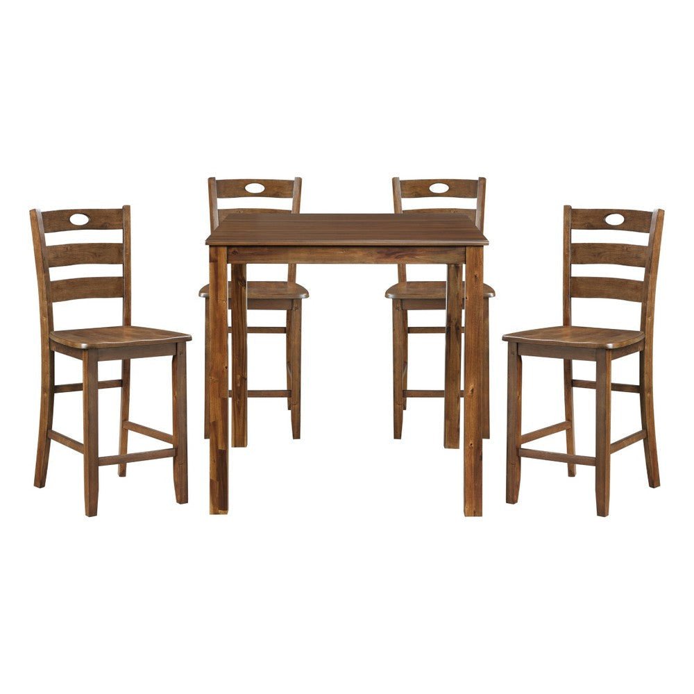 Tori 5 Piece Counter Height Dining Set Square Table and 4 Chairs Brown By Casagear Home BM314619