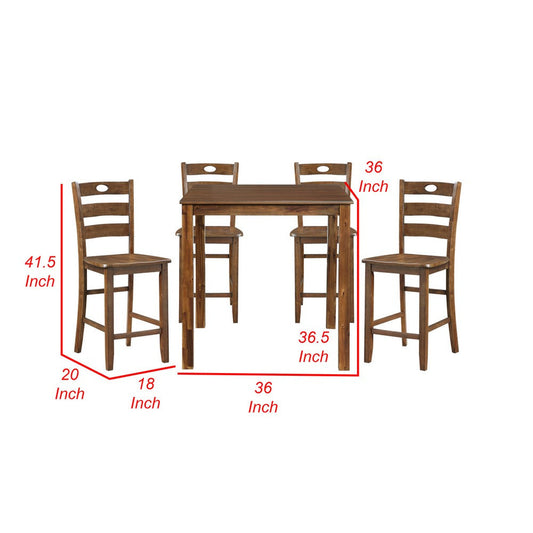 Tori 5 Piece Counter Height Dining Set, Square Table and 4 Chairs, Brown By Casagear Home