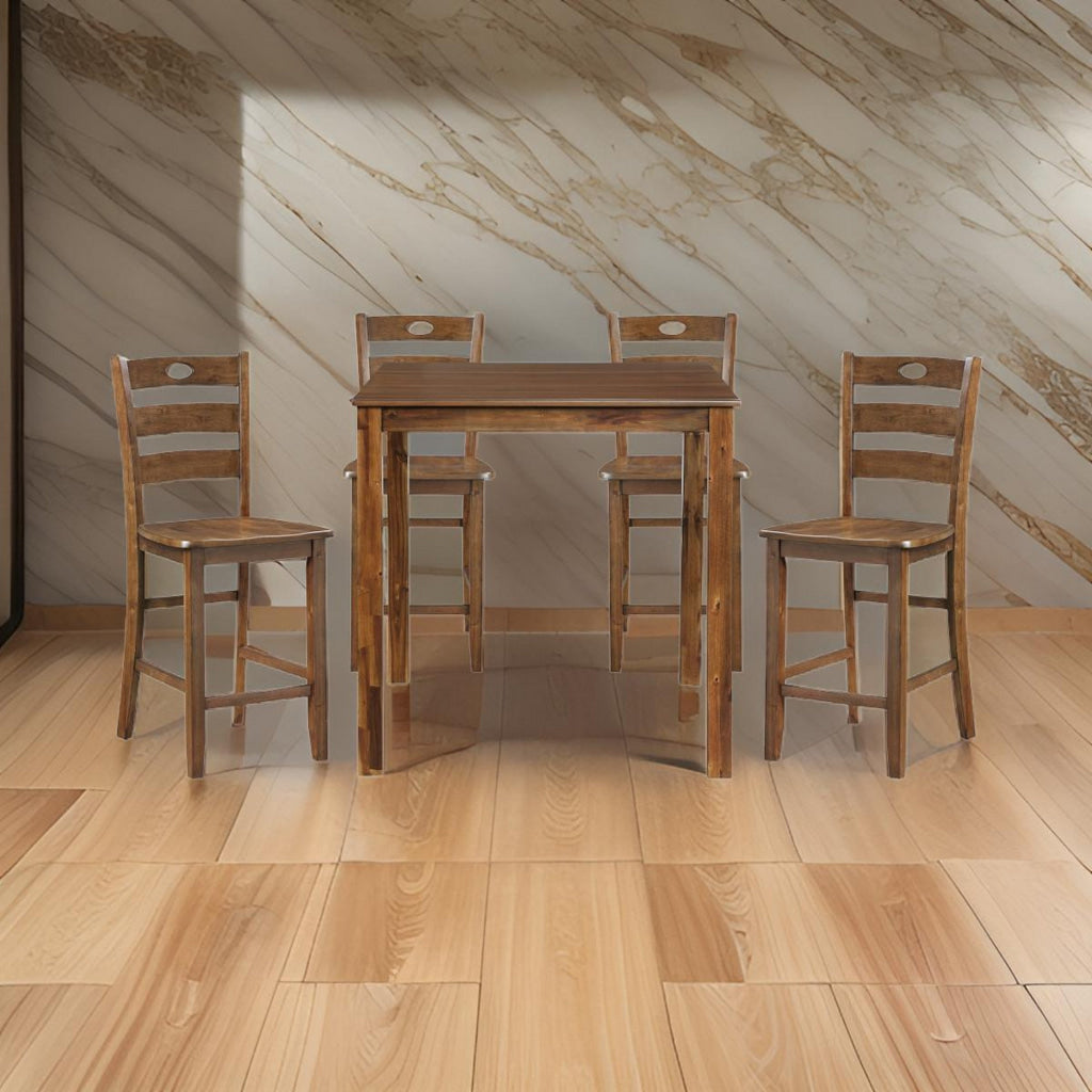 Tori 5 Piece Counter Height Dining Set, Square Table and 4 Chairs, Brown By Casagear Home