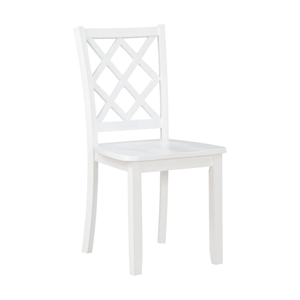 Oria 5 Piece Dining Set with Table 4 Lattice Back Chairs White Solid Wood By Casagear Home BM314620