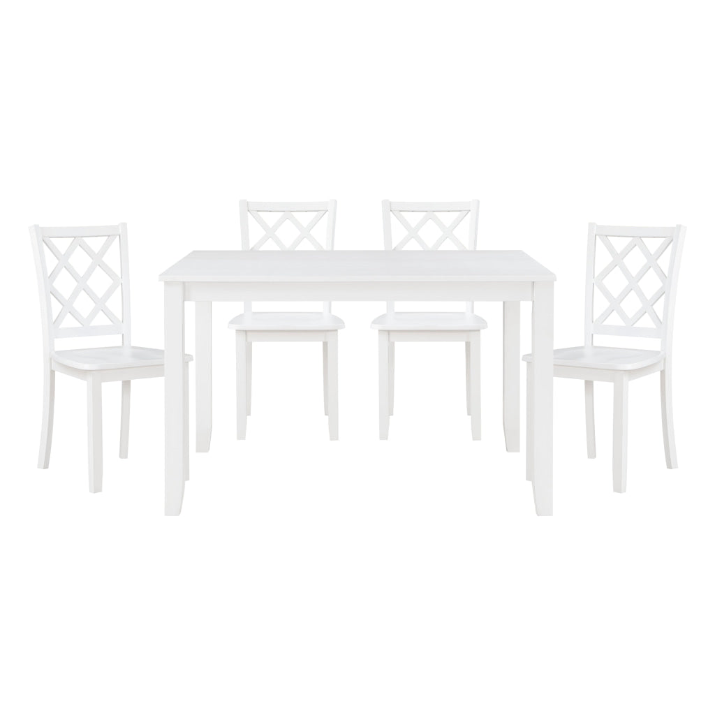 Oria 5 Piece Dining Set with Table 4 Lattice Back Chairs White Solid Wood By Casagear Home BM314620