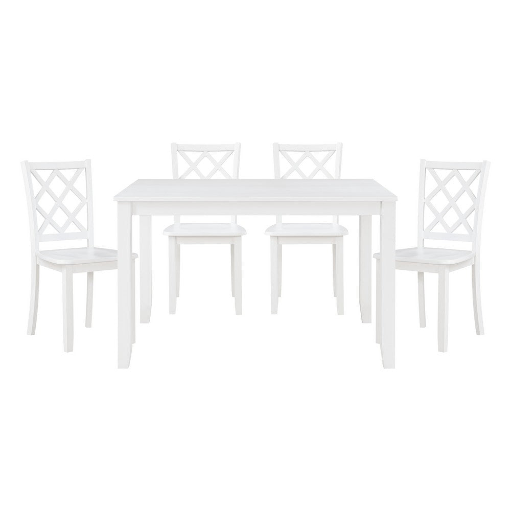 Oria 5 Piece Dining Set with Table 4 Lattice Back Chairs White Solid Wood By Casagear Home BM314620