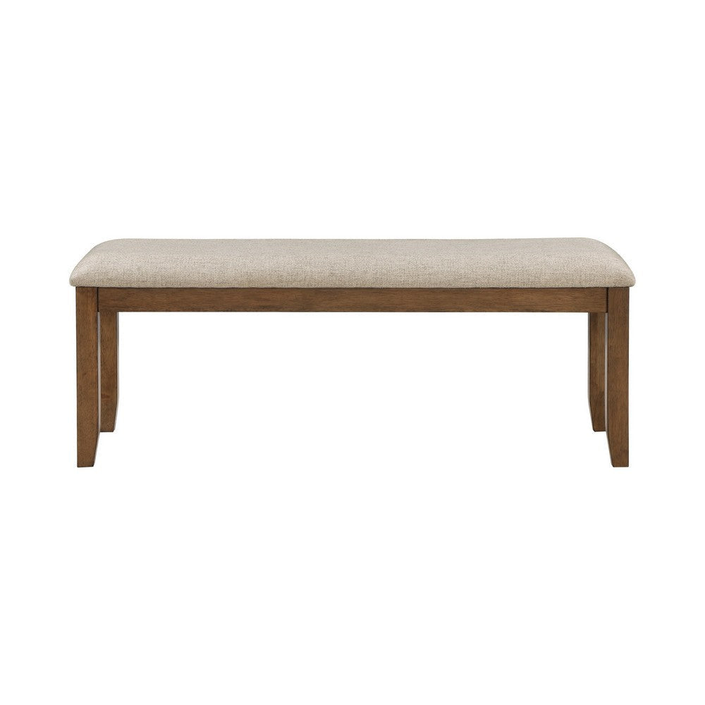 Nil 49 Inch Bench Beige Polyester Upholstered Seat Cherry Brown Wood By Casagear Home BM314621