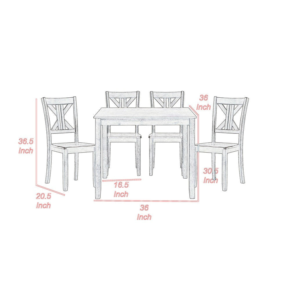 Ivy 5 Piece Dining Set, Square Top Table, 4 X Back Chairs, Brown Solid Wood By Casagear Home