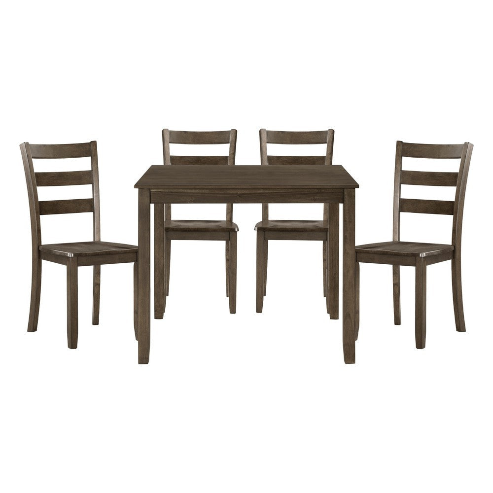 Isa 5 Piece Dining Set Square Top 4 Slat Back Chairs Brown Solid Wood By Casagear Home BM314628