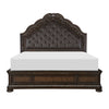 Joni Queen Bed Tufted Faux Leather Upholstery Carved Cherry Brown Wood By Casagear Home BM314631