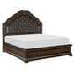 Joni Queen Bed, Tufted Faux Leather Upholstery, Carved Cherry Brown Wood By Casagear Home