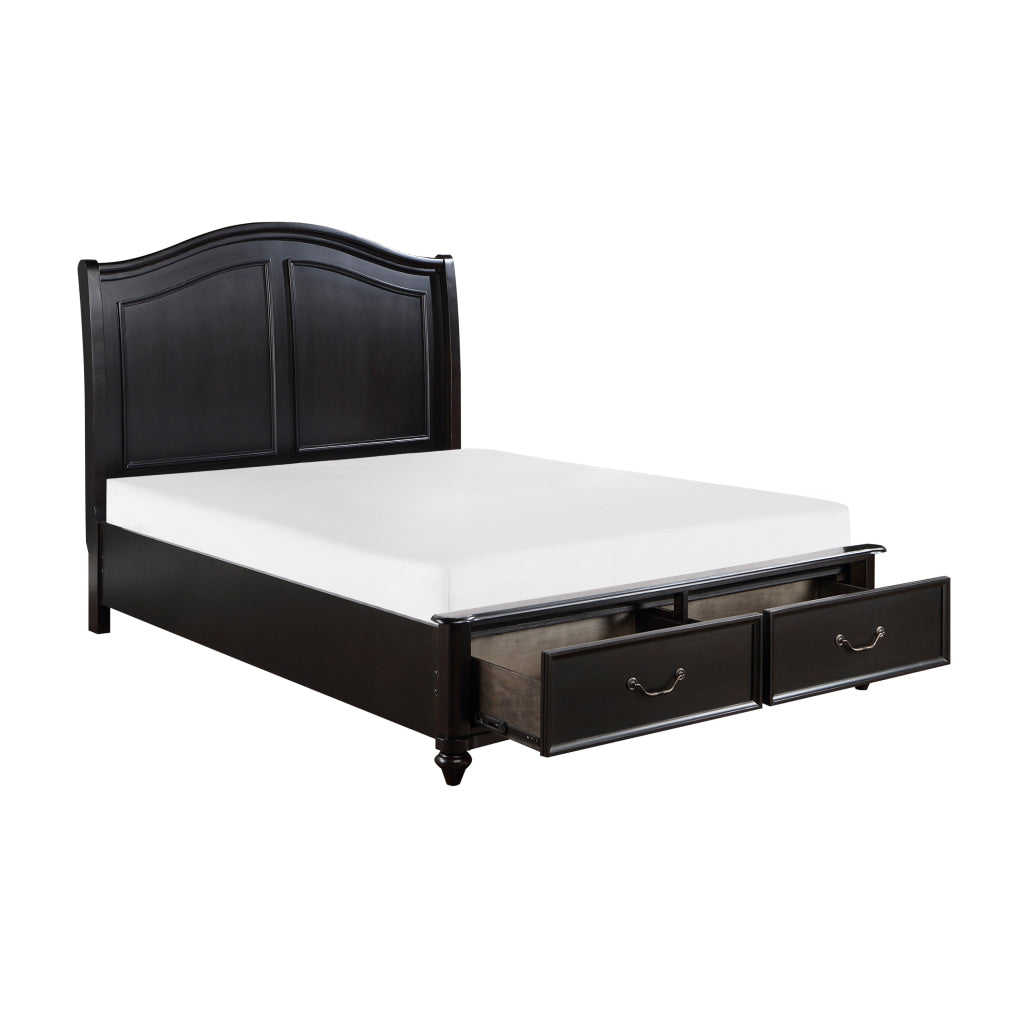 Vix Queen Size Platform Bed Panel Arch Design 2 Storage Drawers Black By Casagear Home BM314632