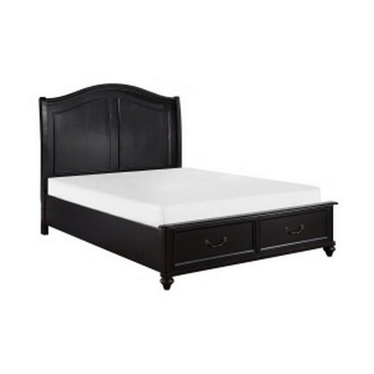 Vix Queen Size Platform Bed, Panel Arch Design, 2 Storage Drawers, Black By Casagear Home