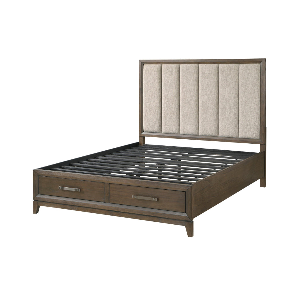 Wyn Queen Platform Bed Chenille Channel Tufted Upholstery Walnut Brown By Casagear Home BM314633