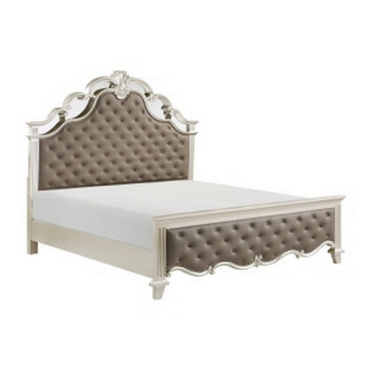 Xeni Queen Bed, Button Tufted Vegan Faux Leather Upholstery, Champagne By Casagear Home