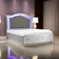 Piros Queen Platform Bed, Faux Leather Upholstery, LED, Mirror Trim, Silver By Casagear Home