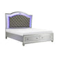 Piros Queen Platform Bed, Faux Leather Upholstery, LED, Mirror Trim, Silver By Casagear Home