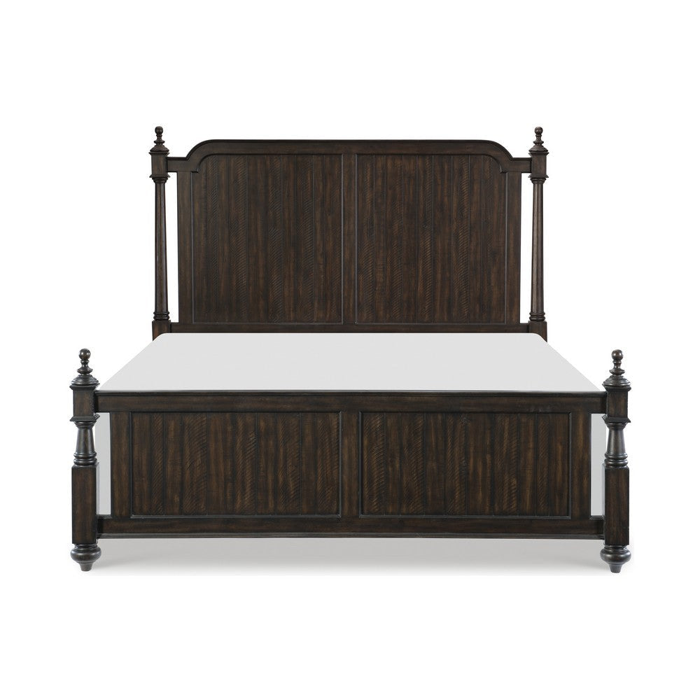 Berey Queen Bed Classical Column Pilasters Driftwood Dark Brown Finish By Casagear Home BM314639