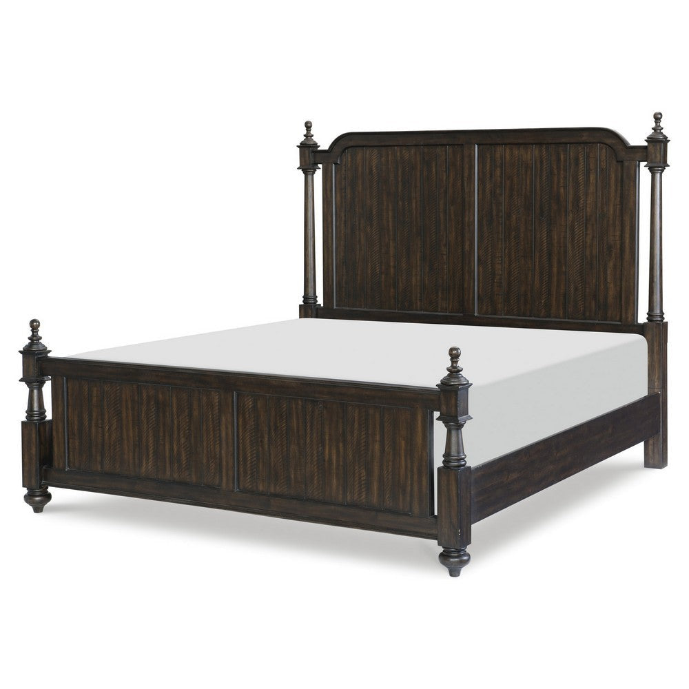 Berey Queen Bed Classical Column Pilasters Driftwood Dark Brown Finish By Casagear Home BM314639