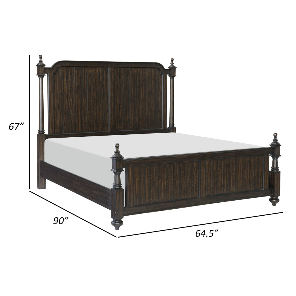 Berey Queen Bed Classical Column Pilasters Driftwood Dark Brown Finish By Casagear Home BM314639