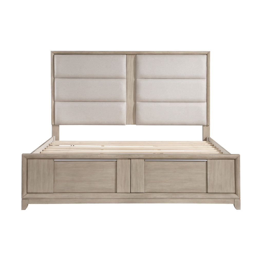 Owen Queen Platform Bed Storage Drawers Upholstery Light Beige Wood By Casagear Home BM314640