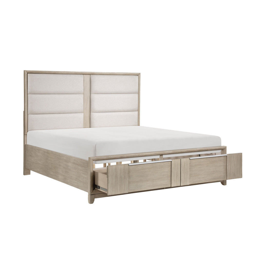 Owen Queen Platform Bed Storage Drawers Upholstery Light Beige Wood By Casagear Home BM314640