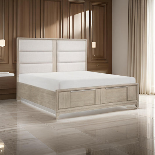 Owen Queen Platform Bed, Storage Drawers, Upholstery, Light Beige Wood By Casagear Home