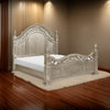 Lumi Queen Bed, Classical Metal Scrollwork, Glossy Platinum and Gold Tones By Casagear Home