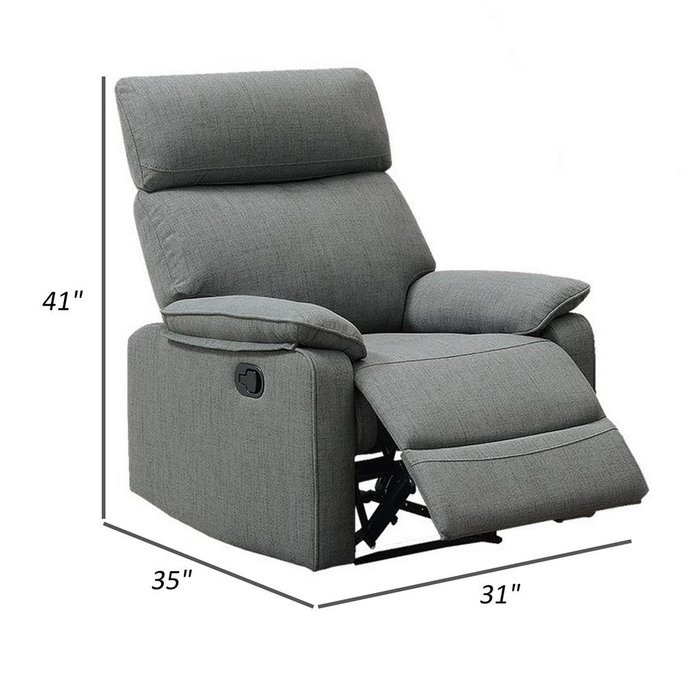 Fery 35 Inch Manual Recliner Chair Gray Burlap Cushioned Seat Solid Wood By Casagear Home BM314649