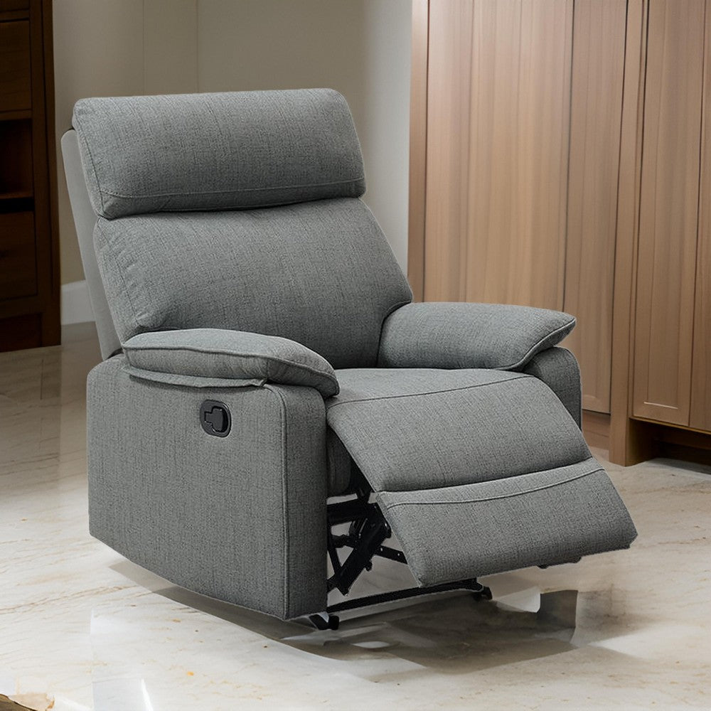 Fery 35 Inch Manual Recliner Chair Gray Burlap Cushioned Seat Solid Wood By Casagear Home BM314649