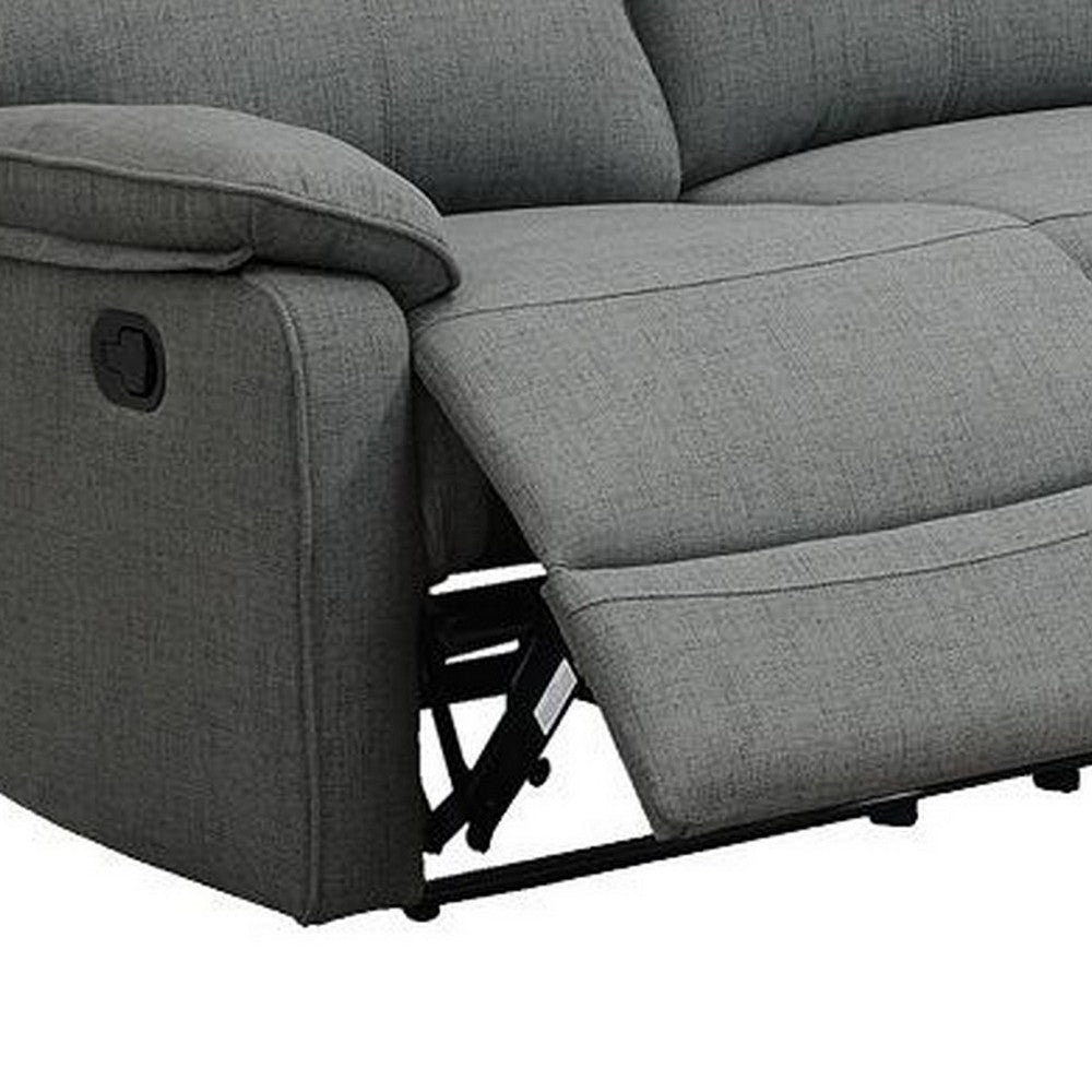 Fery 74 Inch Manual Recliner Sofa 3 Seater Gray Burlap Upholstery Wood By Casagear Home BM314650