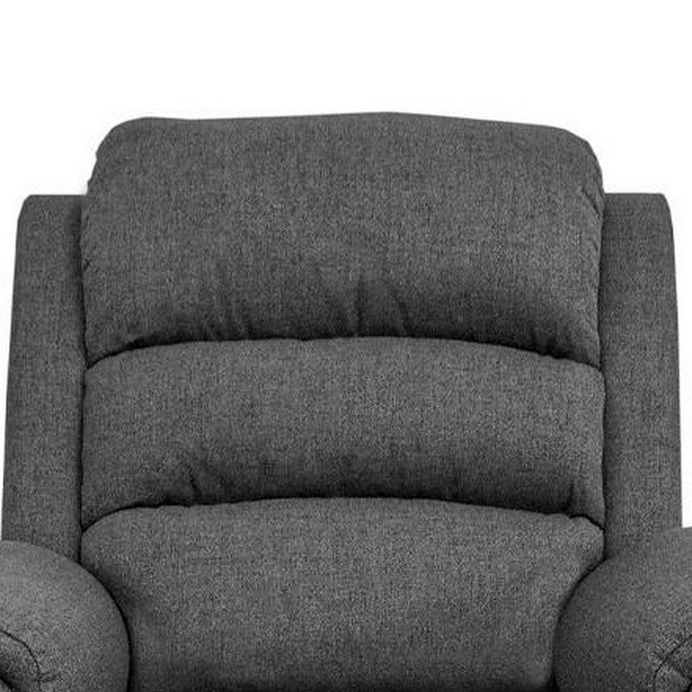 Fery 36 Inch Manual Recliner Chair Gray Burlap Cushioned Seat Solid Wood By Casagear Home BM314651