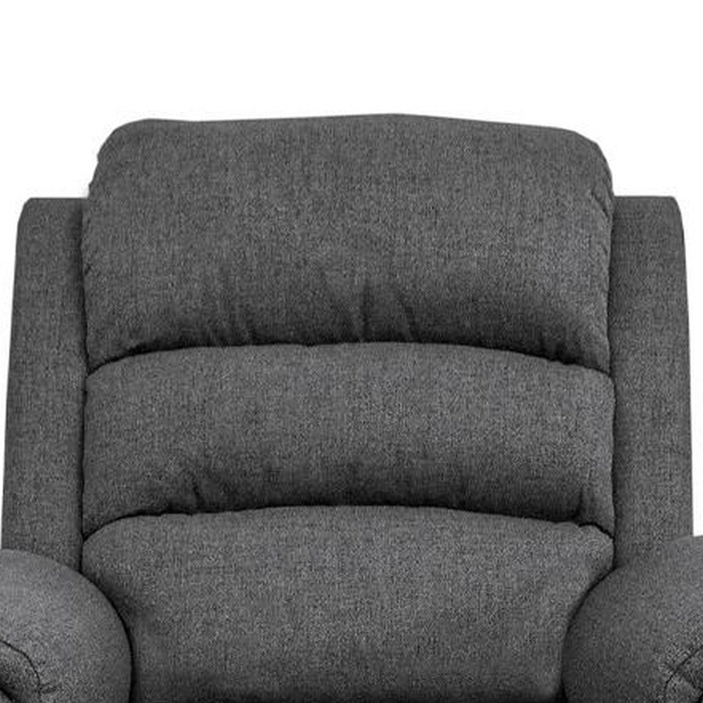 Fery 36 Inch Manual Recliner Chair Gray Burlap Cushioned Seat Solid Wood By Casagear Home BM314651