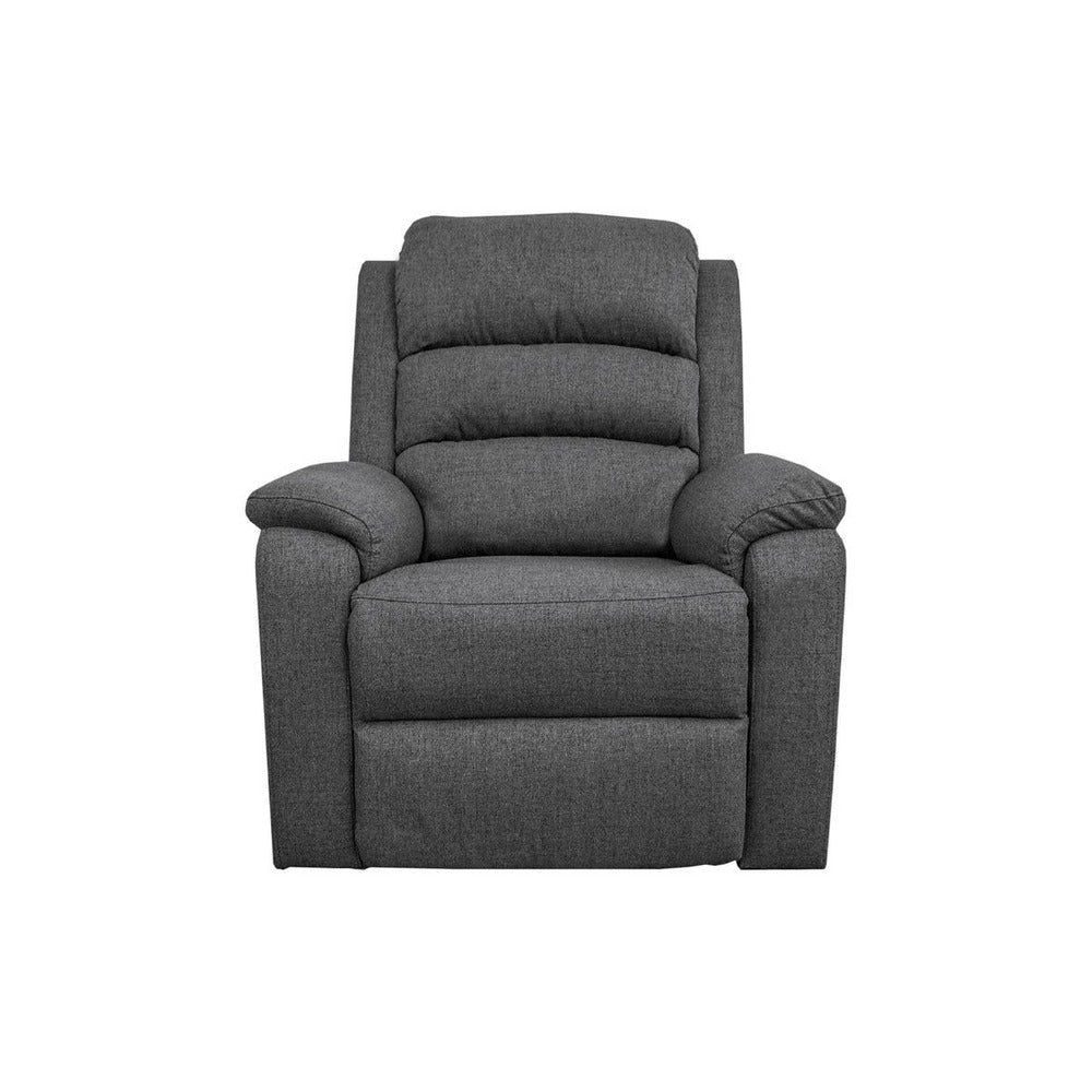 Fery 36 Inch Manual Recliner Chair Gray Burlap Cushioned Seat Solid Wood By Casagear Home BM314651