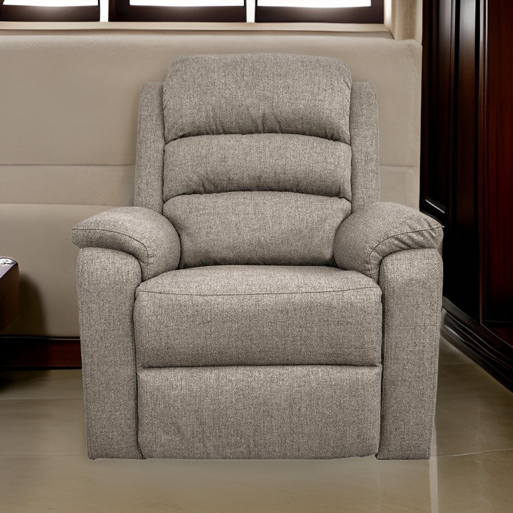 Fery 36 Inch Manual Recliner Chair Brown Burlap Cushioned Seat Wood By Casagear Home BM314653