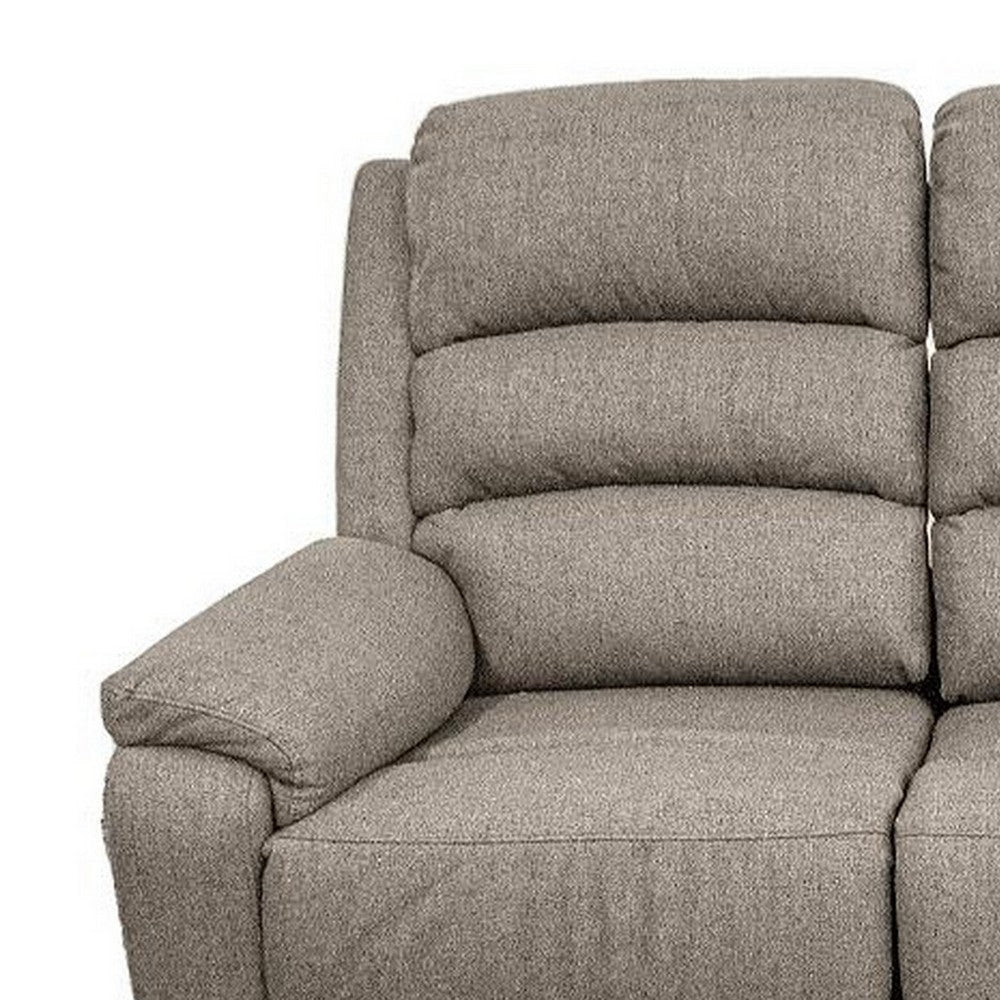 Fery 74 Inch Manual Recliner Sofa 3 Seater Brown Burlap Upholstery Wood By Casagear Home BM314654