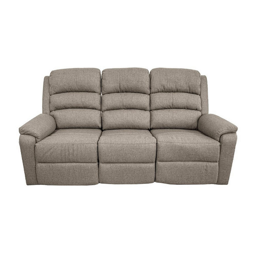 Fery 74 Inch Manual Recliner Sofa, 3 Seater, Brown Burlap Upholstery, Wood By Casagear Home