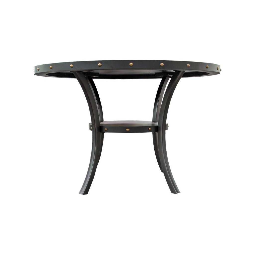 Sie 48 Inch Dining Table Round Nailhead Trim Top with Shelf Black Wood By Casagear Home BM314655