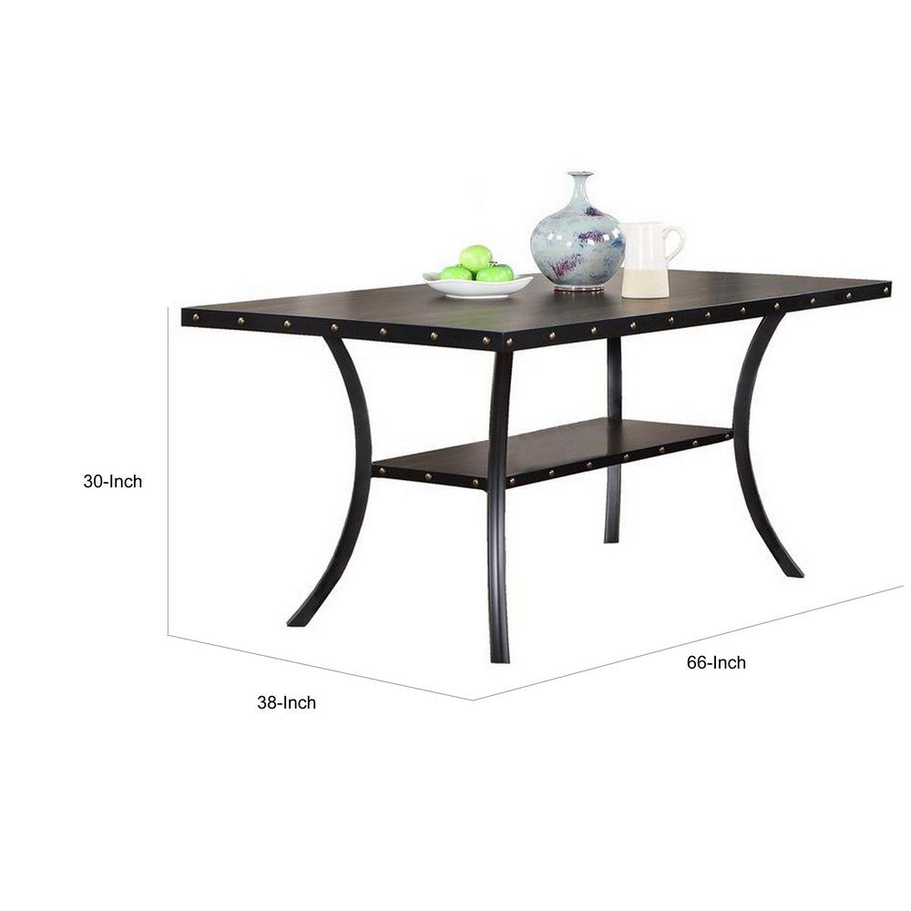 Sie 66 Inch Dining Table Rectangular Nailhead Trim Black Wood Finish By Casagear Home BM314657