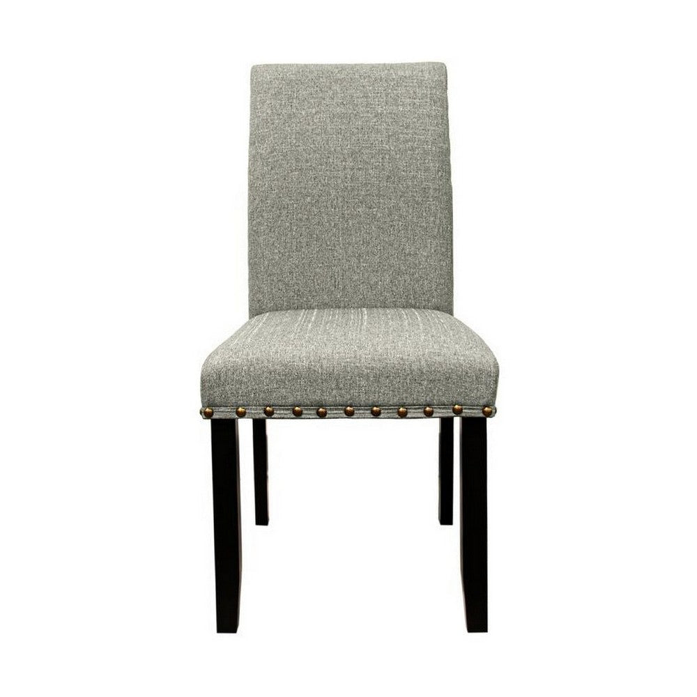 Sie 25 Inch Dining Chair Nailhead Trim Padded Gray Upholstery Black Wood By Casagear Home BM314659