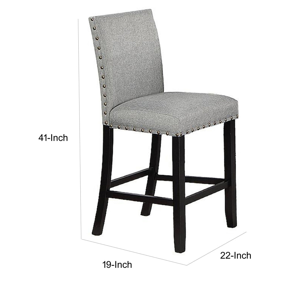 Sie 24 Inch Counter Height Chair Nailhead Trim Gray Fabric Black Wood By Casagear Home BM314660